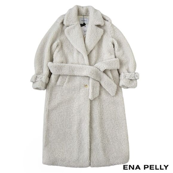 Ena Pelly **NWT** Harri Oversized Belted Teddy Coat in Bone White - Picture 14 of 14